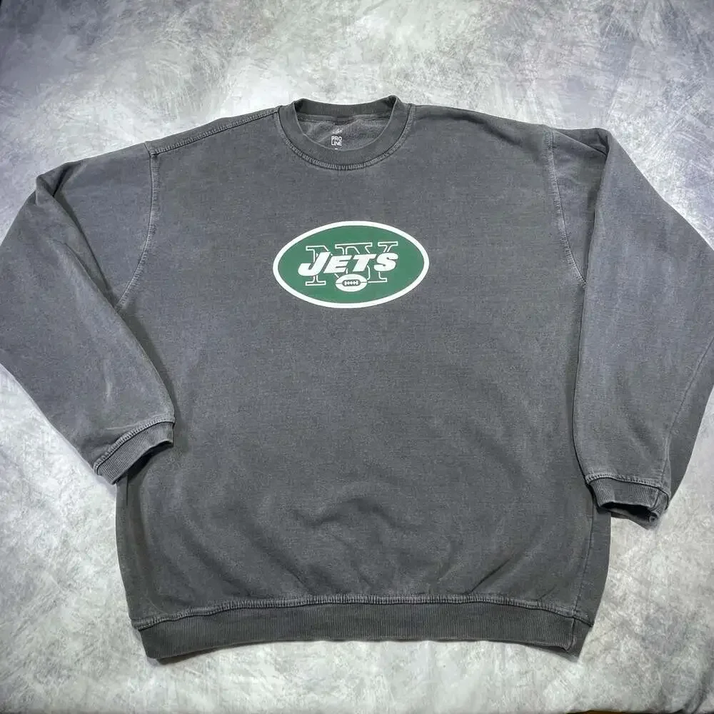 NFL Pro Line New York Jets Gray Crewneck Sweatshirt XL Vintage Wash